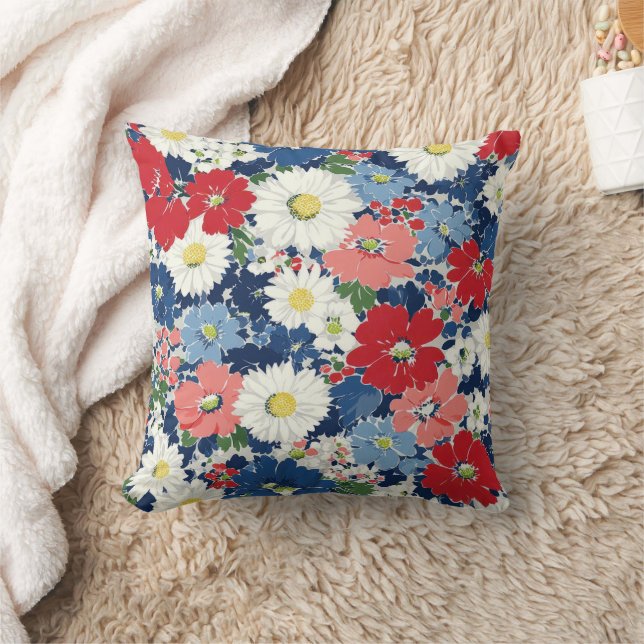 Almofada Pátrio Vermelho Azul Branco Floral (3) (Cobertor)
