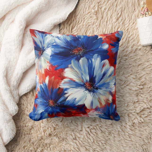 Almofada Pátrio Vermelho Azul Branco Floral (6) (Cobertor)