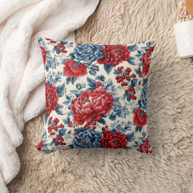 Almofada Pátrio Vermelho Azul Branco Floral (7) (Cobertor)