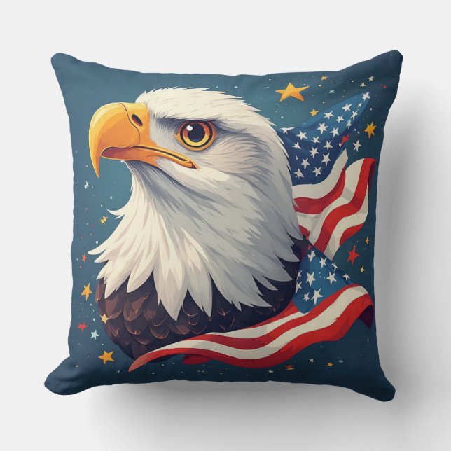 Almofada Patriotic Cartoon Eagle with American Flag (Frente)