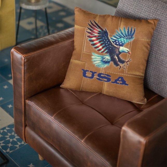 Almofada Patriótica Americana Flag Eagle Rustic (Criador carregado)