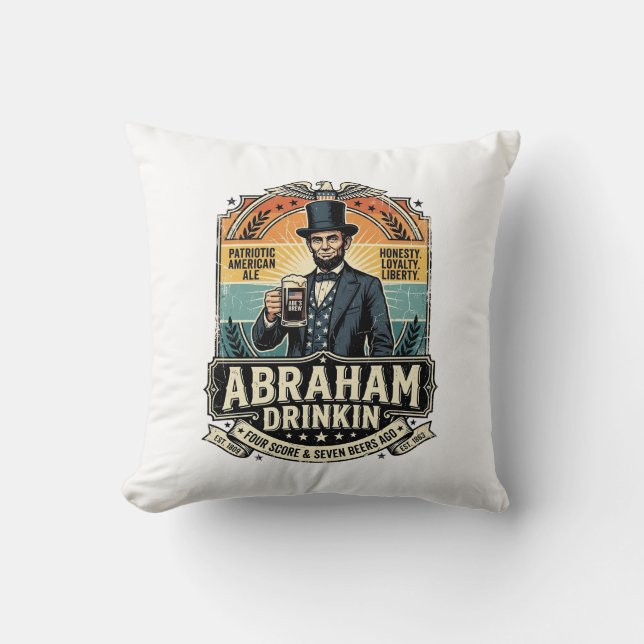 Almofada Patriótico Abraham Bebendo Retro Desgastado (Frente)
