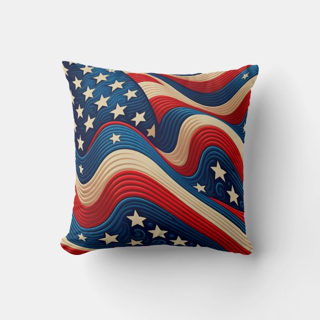 Almofada Patriótico de Onda American Flag A (Frente)