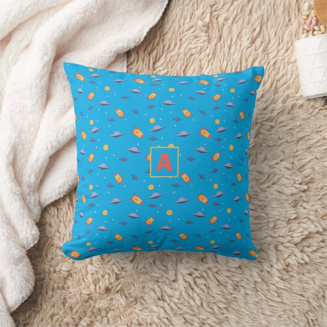 Almofada Pattern space lavender orange turquoise  initial (Cobertor)