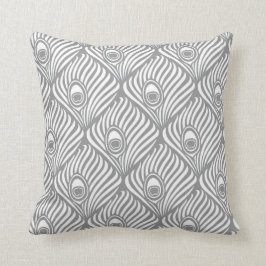 Almofada Pavão de penas em Cinzas e branco