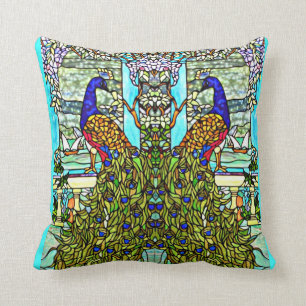Almofada Pavão do vitral de Nouveau VintageTiffany da arte