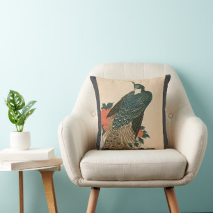 Almofada Pavão e Peônias de Hiroshige, Arte Japonês