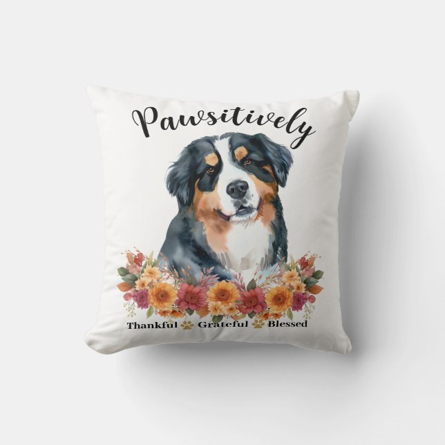 Almofada Pawsitivamente Agradecido Grato Abencoado Cachorro (Frente)