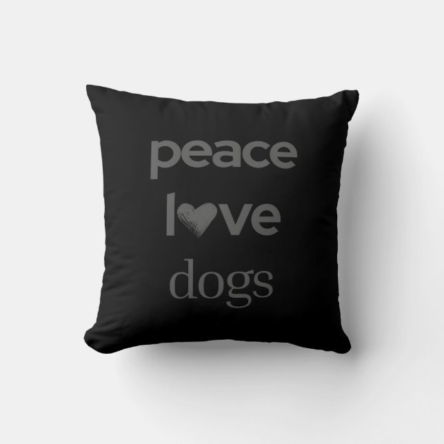 Almofada Paz Amor Cães | Amante de Cachorro Preto Gráfico M (Frente)