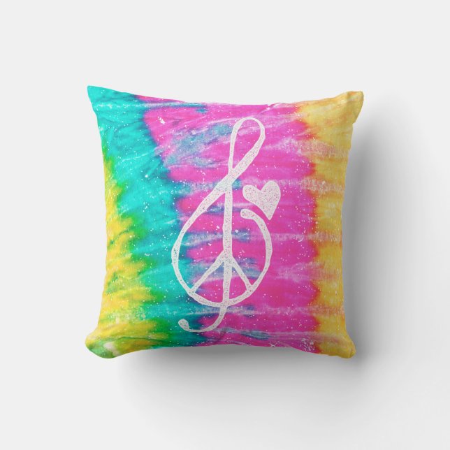 Almofada Paz Amor e Música Nota Tie Dye (Frente)