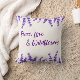 Almofada Paz, Amor e Travesseiro decorativo de Flores Selva