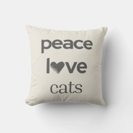Almofada Paz Amor Gatos | Gráfico Moderno Amante de Gato Cr