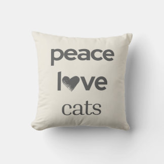Almofada Paz Amor Gatos | Gráfico Moderno Amante de Gato Cr