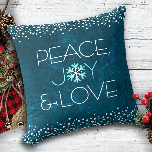 Almofada Paz Joy Love Chic Modern Snowflake em Azul (Criador carregado)