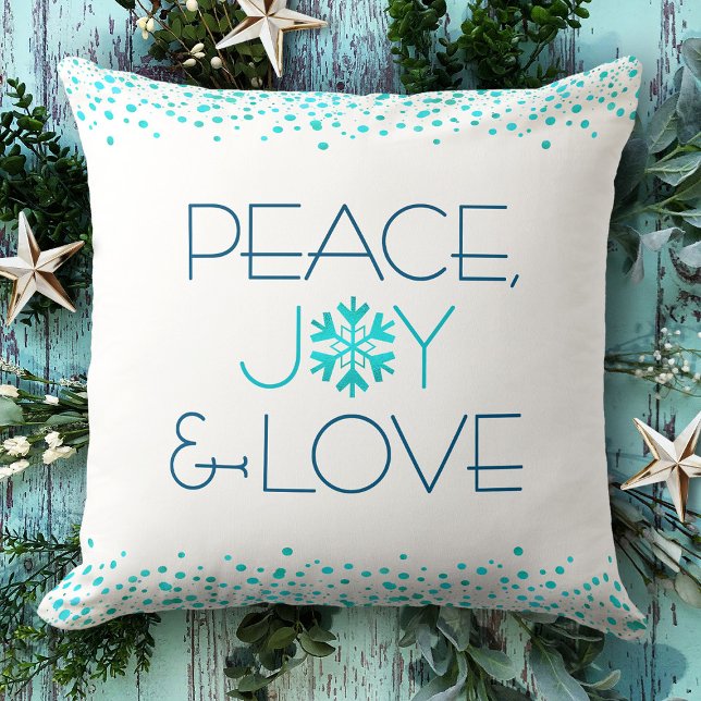 Almofada Paz Joy Love Modern Snowflake Typografia (Criador carregado)