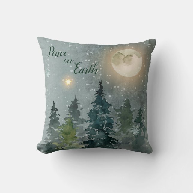 Almofada Paz no feriado moderno do Natal da aguarela da (Frente)