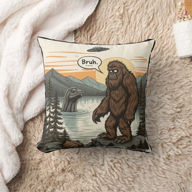 Almofada Pé Grande Sasquatch Loch Ness Retro Introvertido E (Cobertor)