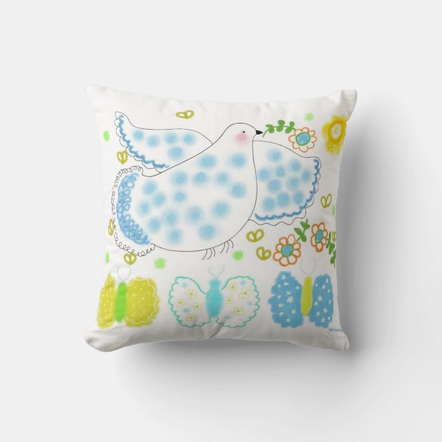 Almofada Peace Dove blue and yellow pillow (Frente)