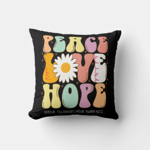 Almofada Peace Love Hope Ataxia Telangiectasia Awarness Gi