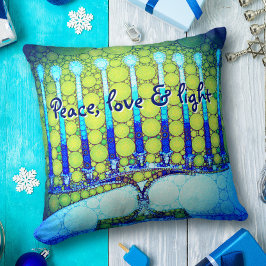 Almofada Peace Love Light Blue Chanukkah Menorah