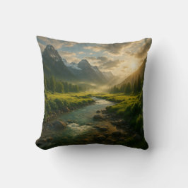 Almofada Peaceful Mountain River Landscape Throw Pillow