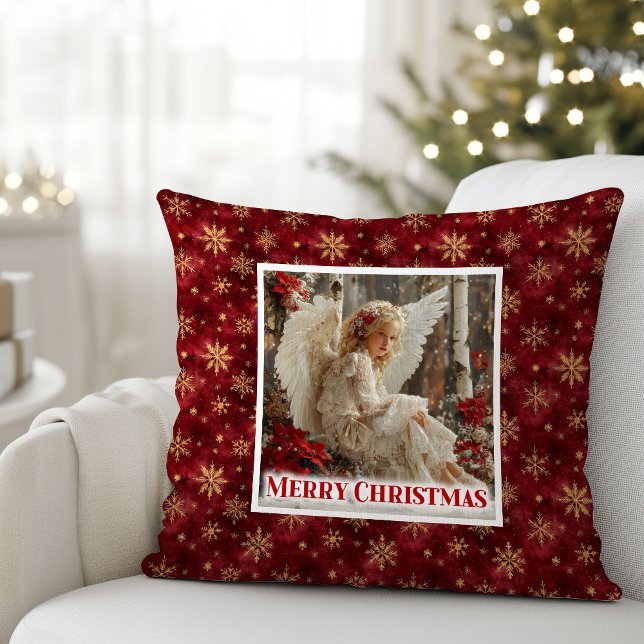 Almofada Peaceful Poinsettia Angel Christmas Gift Pillow (Peaceful Poinsettia Angel Christmas Gift Pillow)