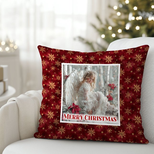 Almofada Peaceful Victorian Angel Red and Gold Christmas  (Peaceful Victorian Angel Red and Gold Christmas Pillow)