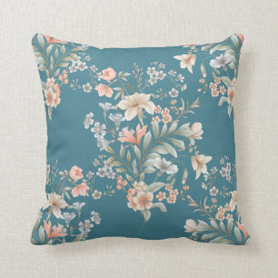 Almofada Peach, Azul, Buquê Gigante de Creme no Teal