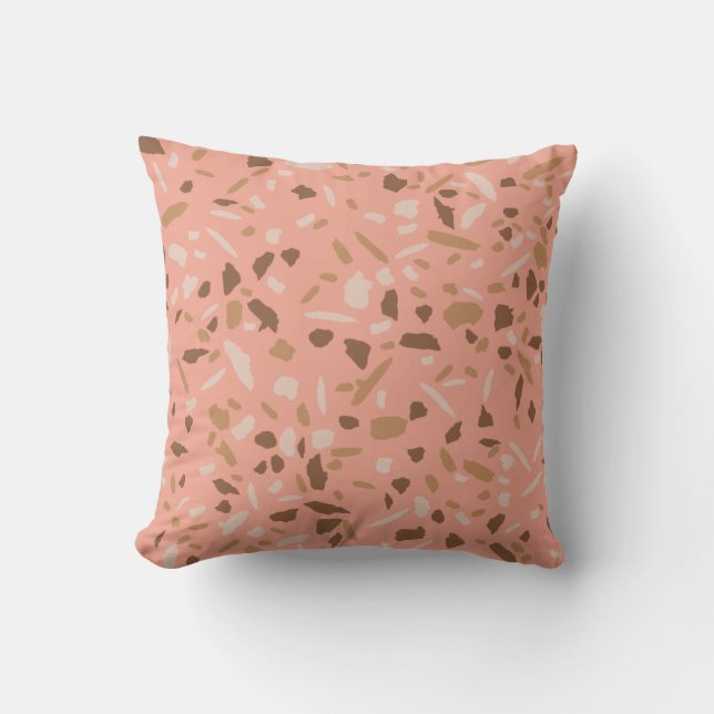 Almofada Peach Beige Tan Brown Terrazzo Marble Patterno (Frente)