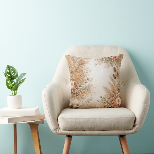 Almofada Peach Blush Boho Pampas Floral Frame (Cadeira)