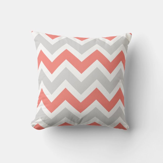 Almofada Peach Coral Cinza White Chevron Zigzag Padrão (Frente)