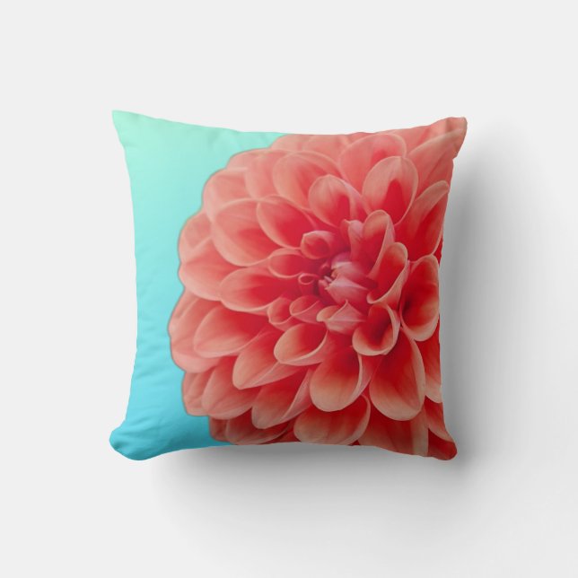 Almofada Peach Dahlia & Aqua Blue Travesseiro decorativo (Frente)