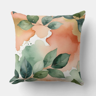 Almofada Peach e Green Foles Watercolor