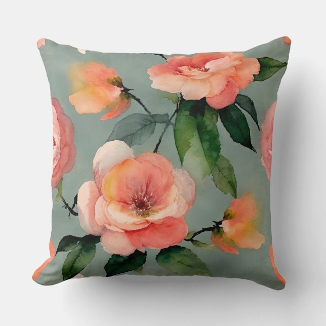 Almofada Peach Floral Watercolor (Frente)