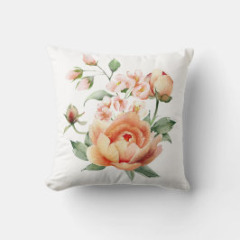 Almofada Peach Floral Watercolor Throw Pillow Cover