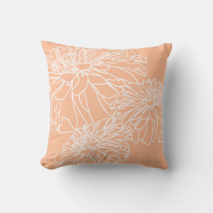 Almofada Peach fuzz branco - desenho da linha floral laranj