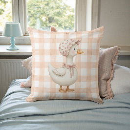Almofada Peach Gingham Goose Watercolor