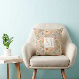 Almofada Peach Orange Floral | Monograma personalizado