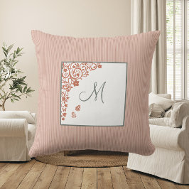 Almofada Peach Stripe Terracotta Butterfly Script Monograma