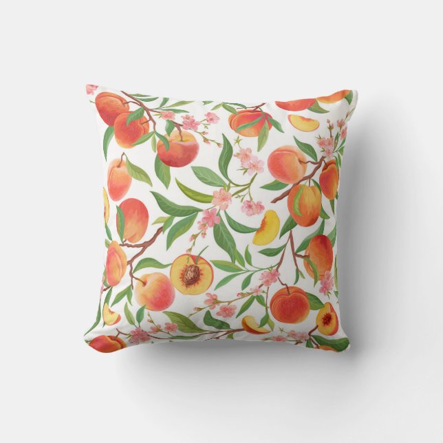 Almofada Peach Tropical Fruta Vintage Pattern. (Frente)