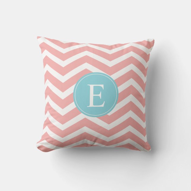 Almofada Peach White Chevron Blue Monograma (Frente)