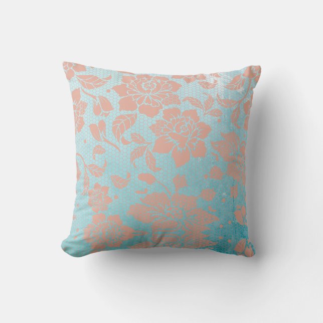 Almofada Peachy Floral Lace & Teal (Frente)