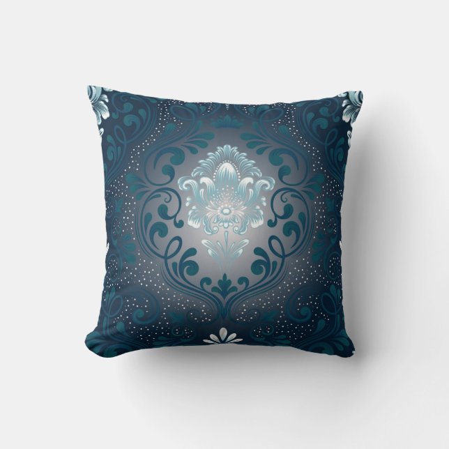 Almofada Peacock e Travesseiro Quadrado Cyan Damask (Frente)
