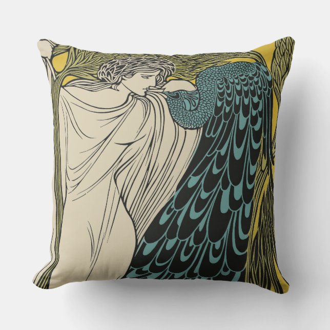Almofada Peacock Fine Art Bird Nouveau (Frente)
