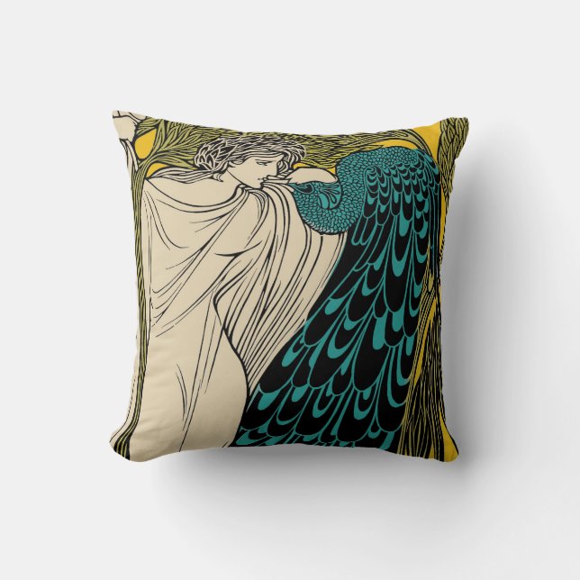 Almofada Peacock Fine Art Bird Nouveau (Frente)
