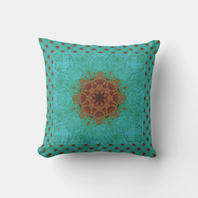 Almofada Peacock Green e Rust Graphical Mandala (Frente)