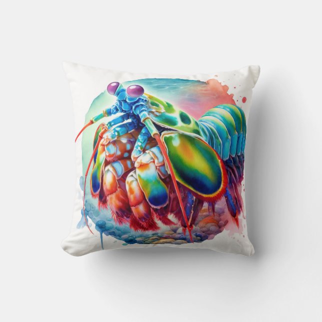 Almofada Peacock Mantis Shrimp REF253 - Watercolor (Frente)