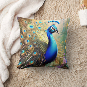 Almofada Peacock Vibrante Exibindo Sua Plumagem De Penas