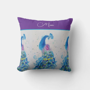 Almofada Peacock Watercolor Blue Painting Dia de as mães