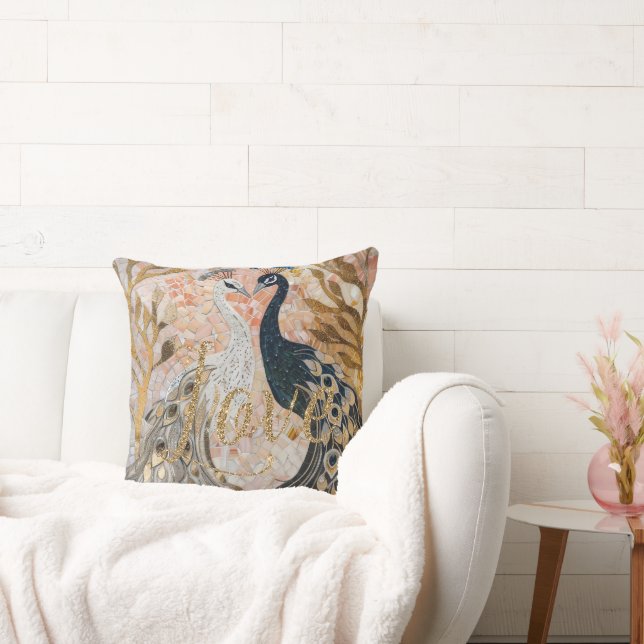 Almofada Peacocks Dourado Glitter Love Blush Rosa (Sofá)